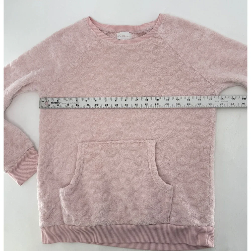 BCBGIRLS Pink Plush Fuzzy Pullover Sweatshirt‎ with Pocket - Size L (14/16)